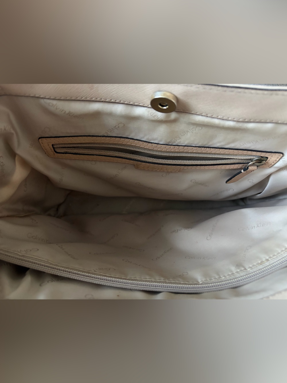 Calvin Klein Beige Saffiano Shoulder Bag with Gold Hardware - Picture 3 of 6